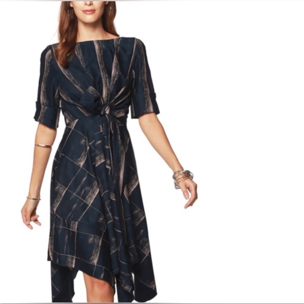 Eva Franco Ezra Dress Midi Handkerchief Short Sleeve Cuff Sleeve Boat Neck 6